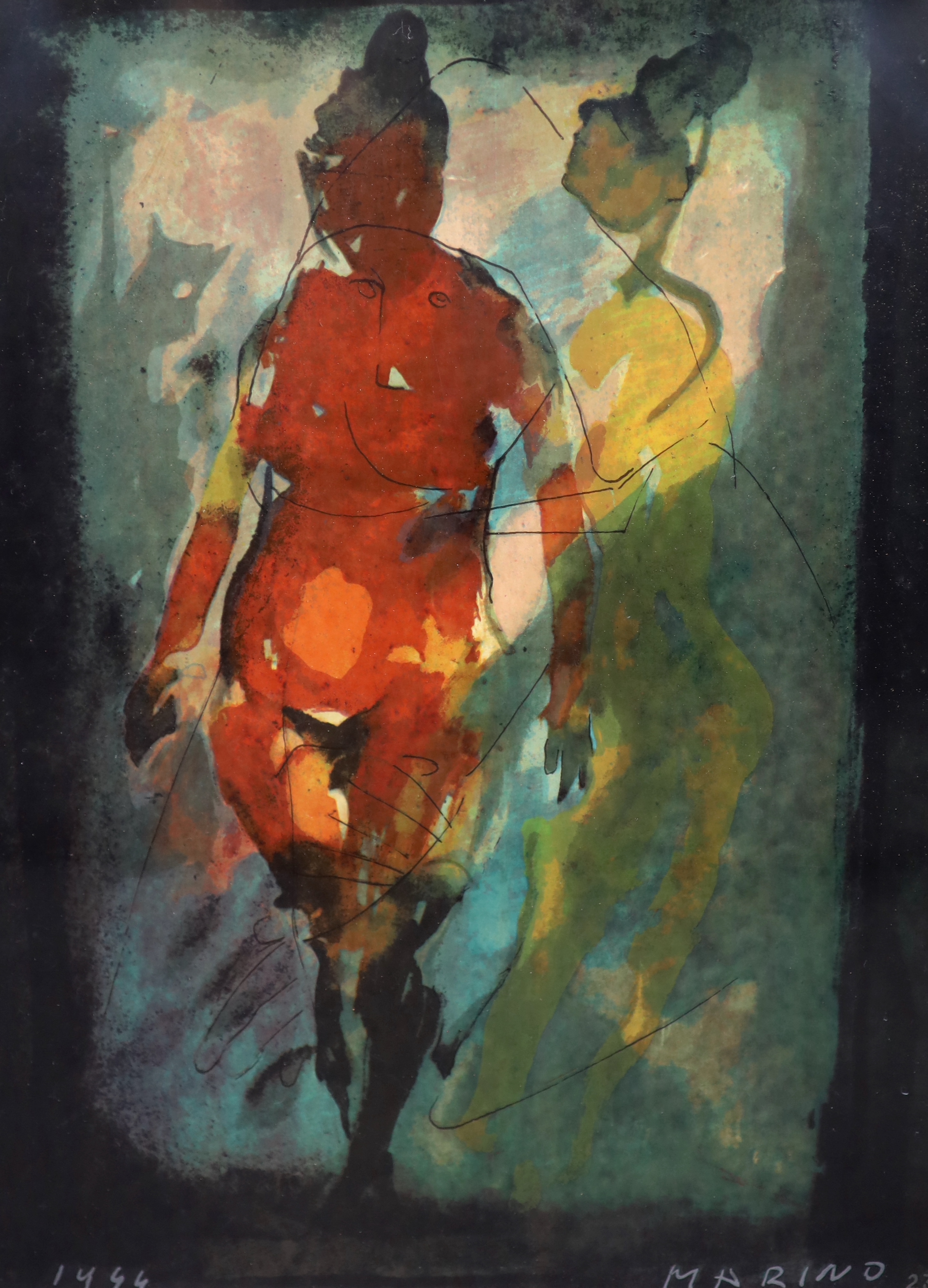 Marino Marini (Italian, 1901-1980), mixed media, Study of two figures, signed, 37 x 27cm